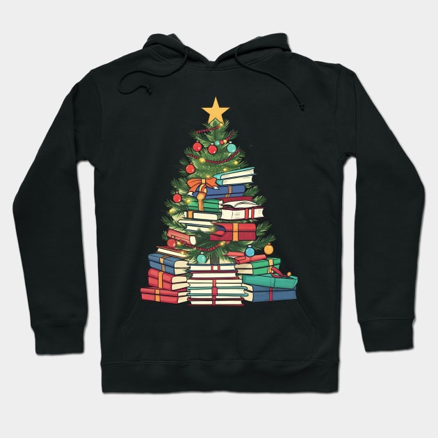 Bookworm Christmas Tree books Hoodie by VisionDesigner